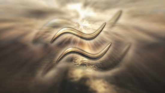 Mystic golden zodiac horoscope Aquarius symbol. 3D rendering