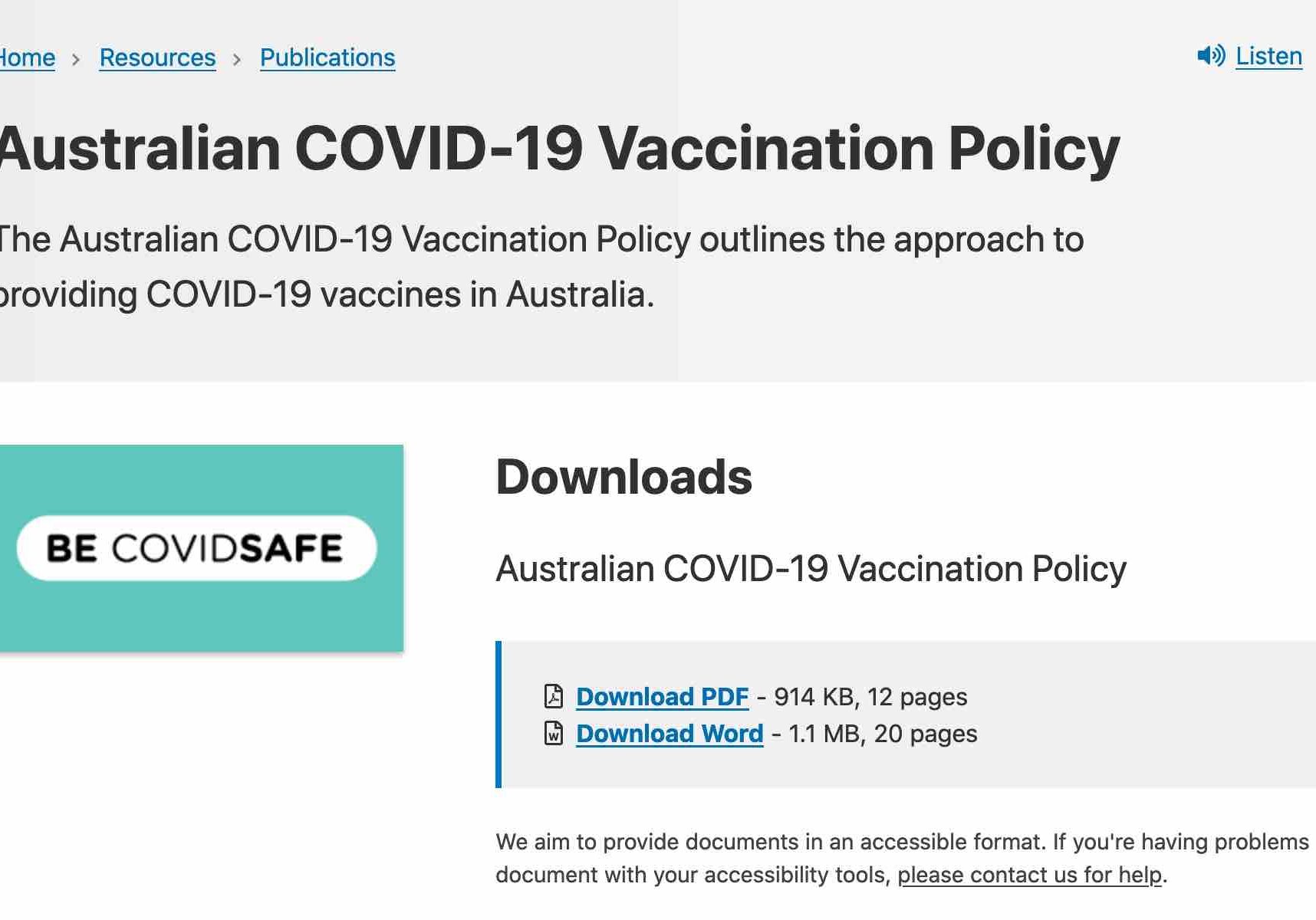 COVID Vaccination Policy Australia